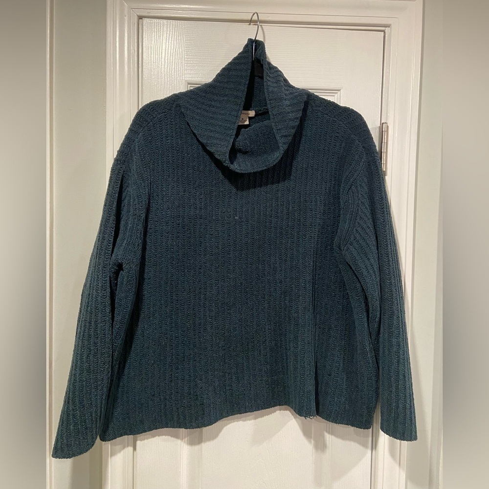 Westbound Size S Dark Green Soft Chenille Chunky Knit Cowl Neck Ribbed Sweater